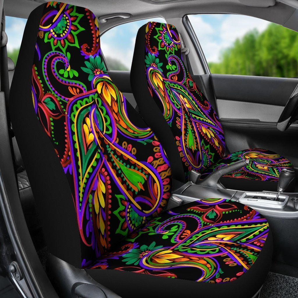 3D Full Printed Seat Cover for A Car/ Dark Bohemian Paisley Pattern Print Universal Fit Car Seat Covers