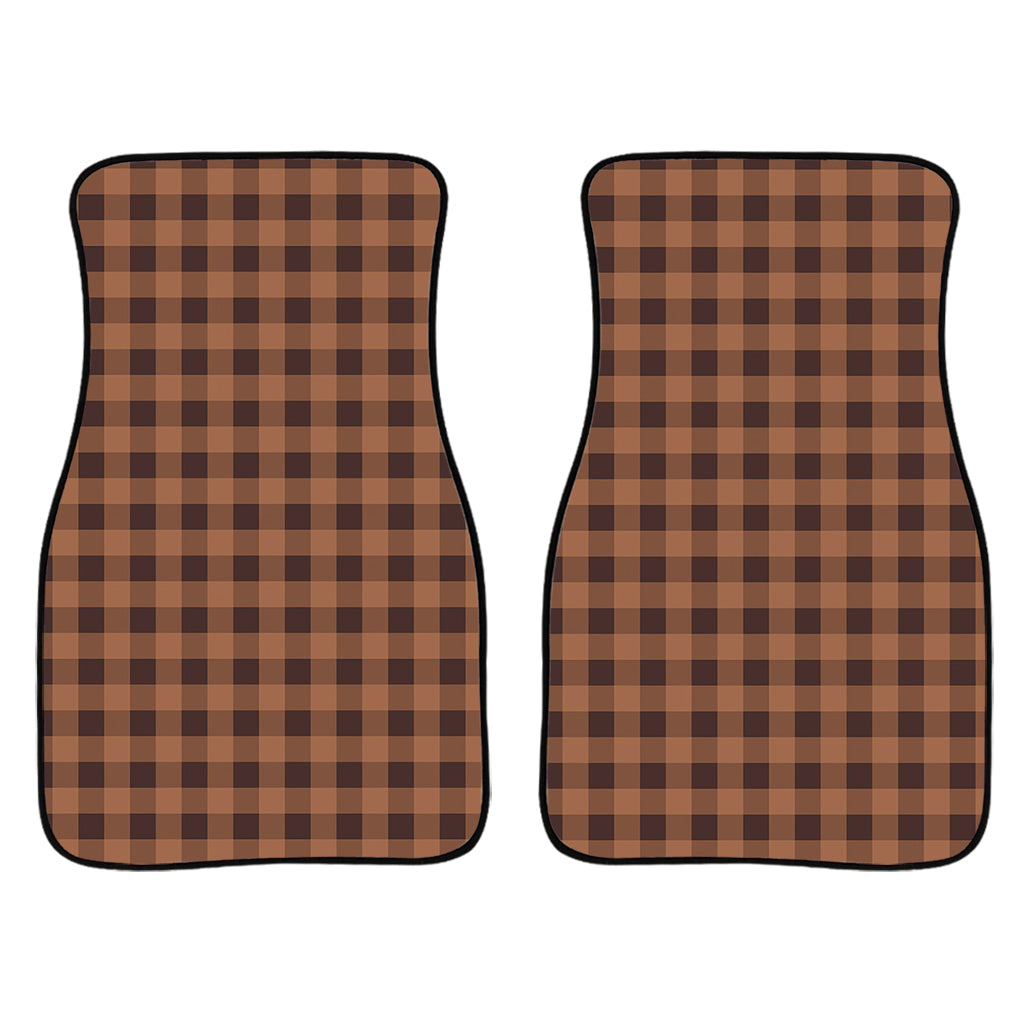 Dark Brown Check Pattern Print Front And Back Car Floor Mats/ Front Car Mat