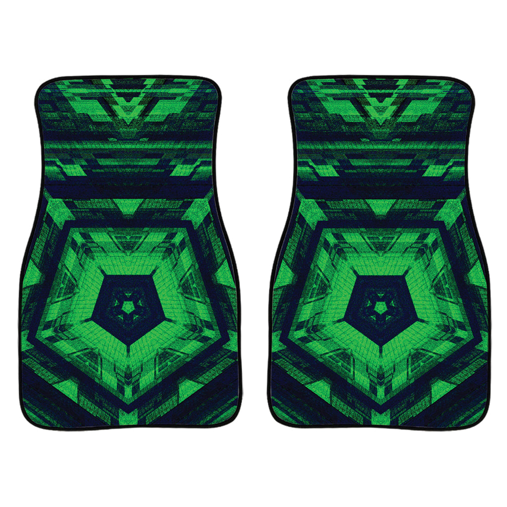 Dark Green Kaleidoscope Print Front And Back Car Floor Mats/ Front Car Mat