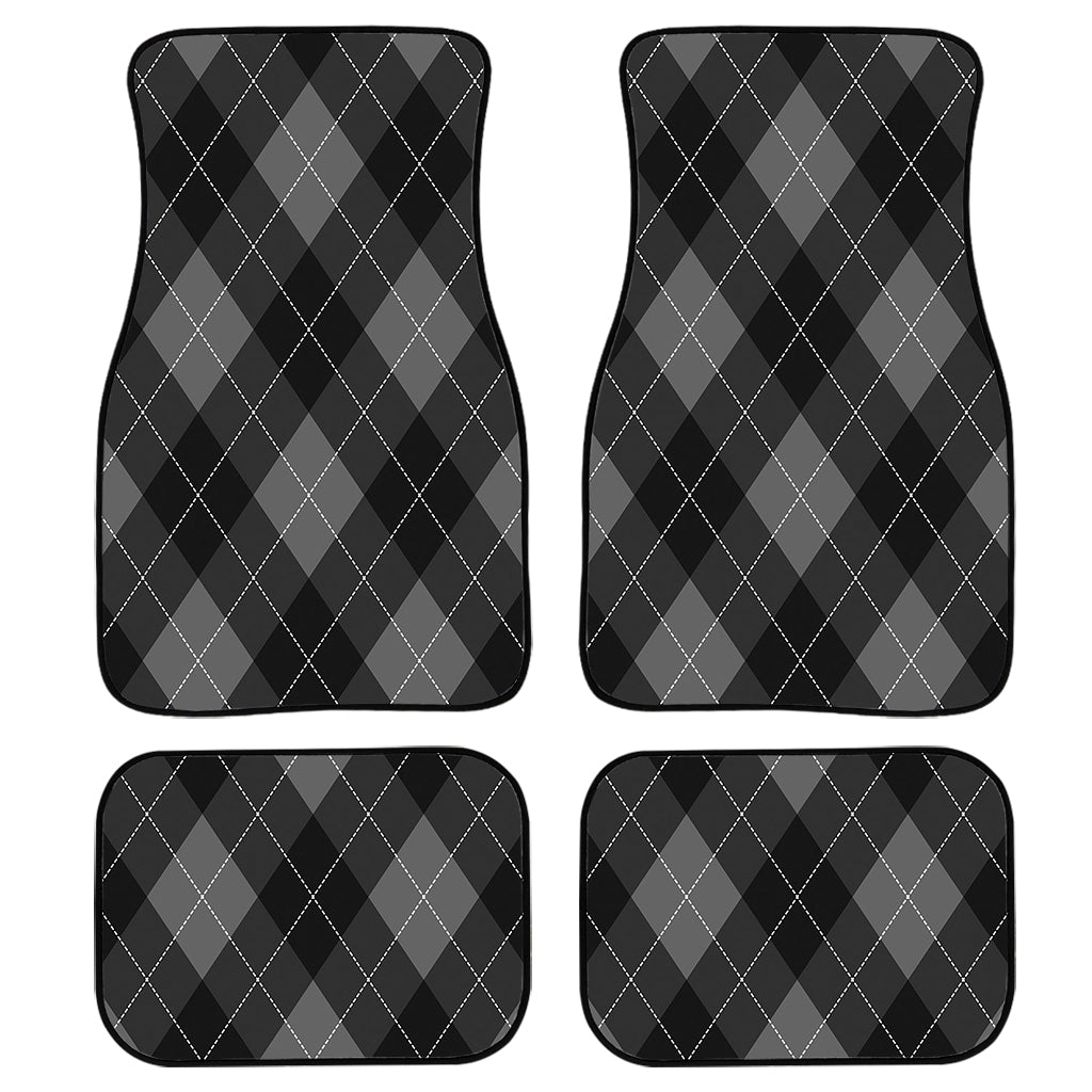 Dark Grey Argyle Pattern Print Front And Back Car Floor Mats/ Front Car Mat