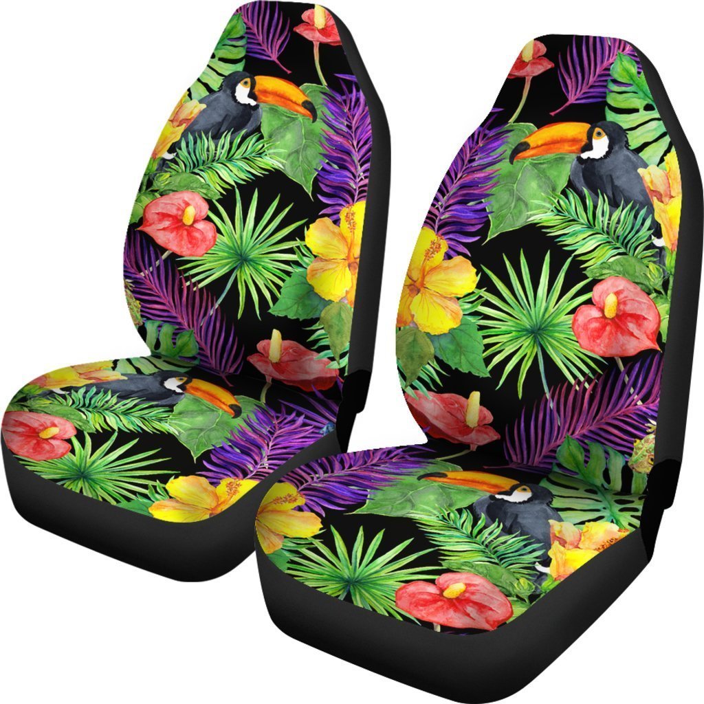 3D Print Front Seat Cover For A Car/ Dark Hawaii Tropical Pattern Print Universal Fit Car Seat Covers