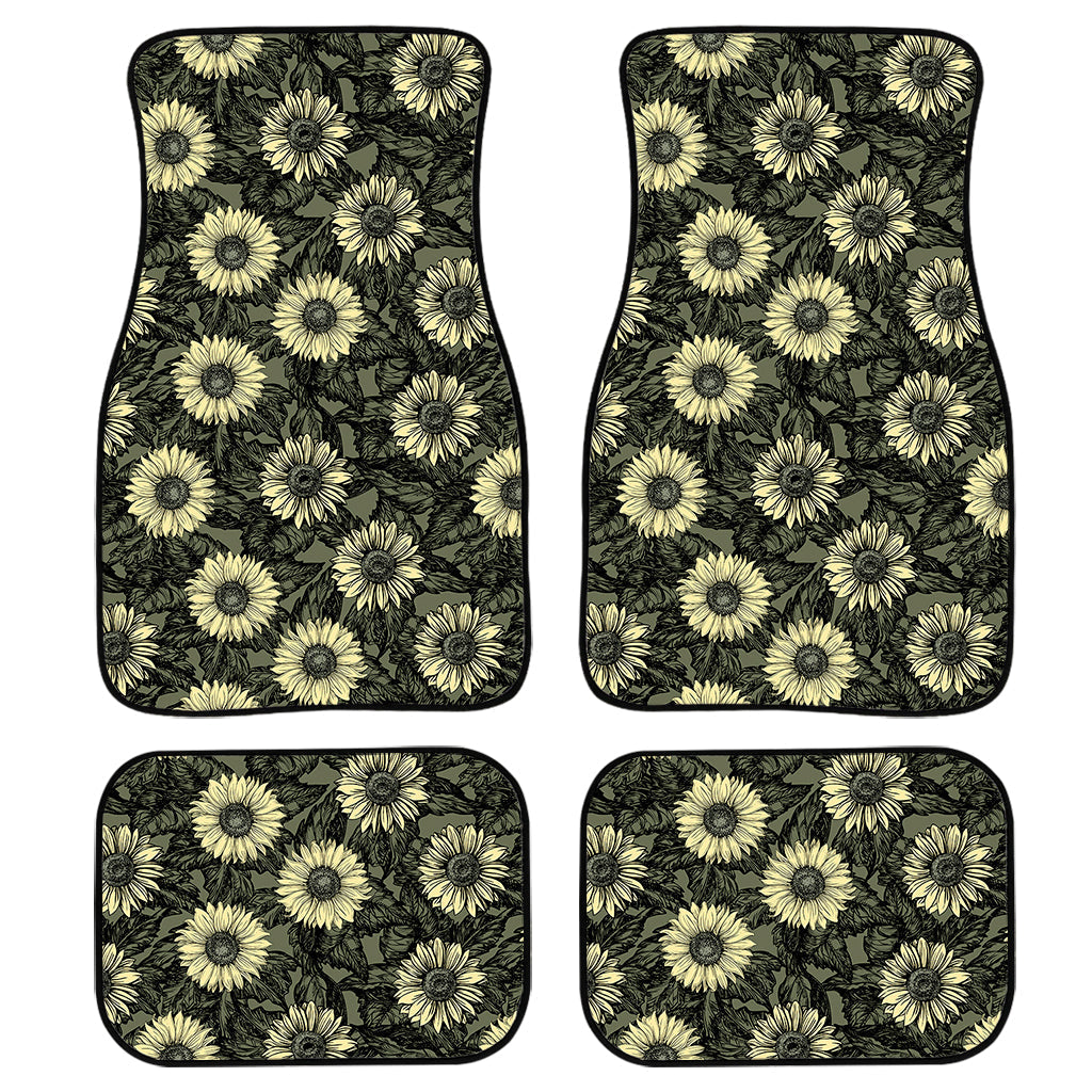 Dark Sunflower Pattern Print Front And Back Car Floor Mats/ Front Car Mat