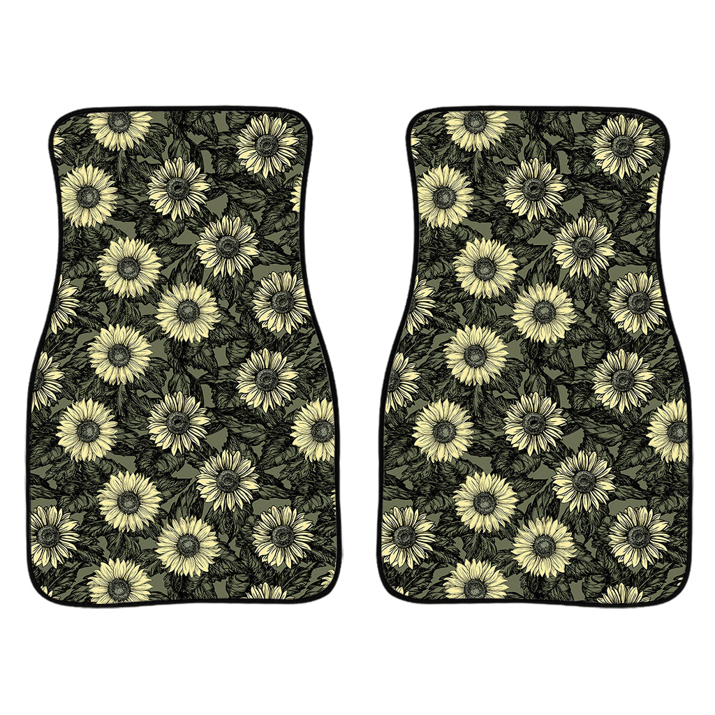 Dark Sunflower Pattern Print Front And Back Car Floor Mats/ Front Car Mat