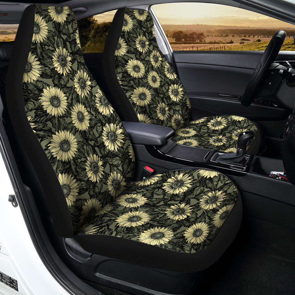 Dark Sunflower Pattern Print Universal Fit Car Seat Covers