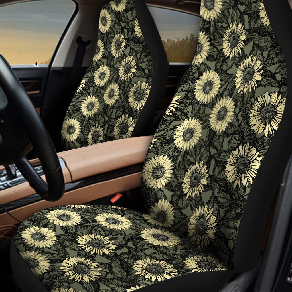 Dark Sunflower Pattern Print Universal Fit Car Seat Covers