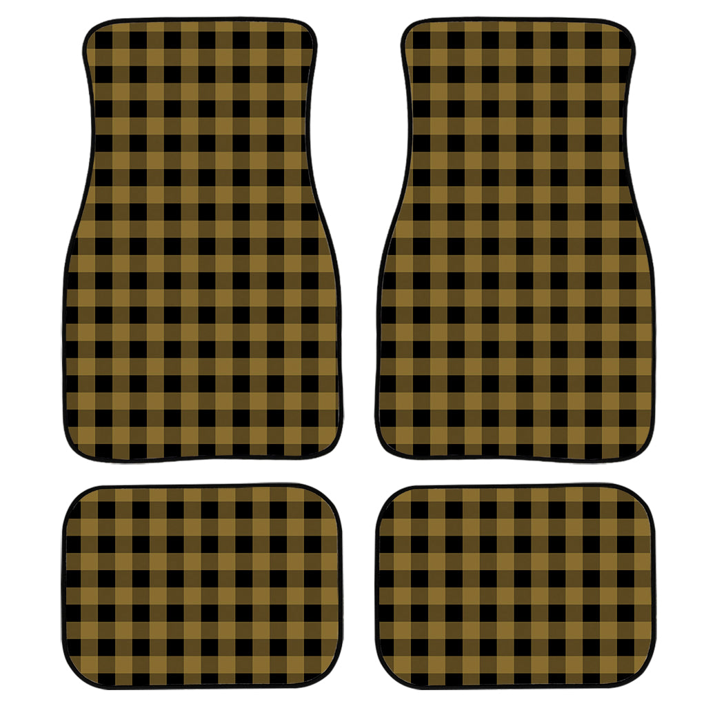 Dark Tan And Black Check Pattern Print Front And Back Car Floor Mats/ Front Car Mat