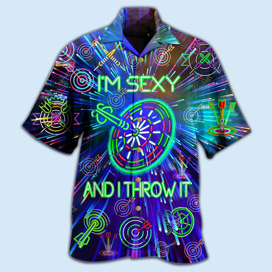 Darts I''m Sexy And I Throw It Hawaiian Shirt/ Dart Neon Sign Bright Royal/ Dart Hawaiian Shirt