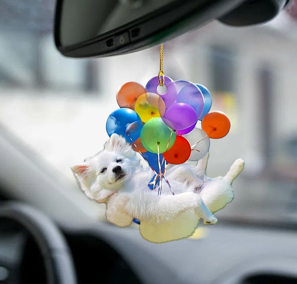American Eskimo Dog Fly With Bubbles Car Hanging Ornament Dog Ornament Coolspod