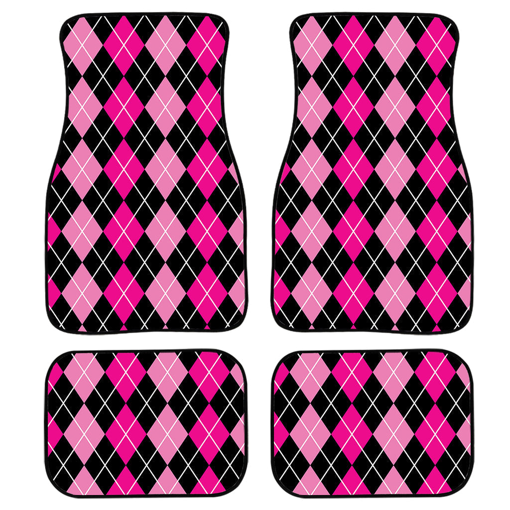 Deep Pink And Black Argyle Pattern Print Front And Back Car Floor Mats/ Front Car Mat