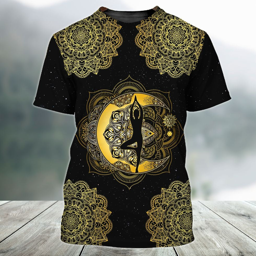 Moon Girl Meditation Mandala 3D Tshirt/ Black Unisex Hippie Shirt