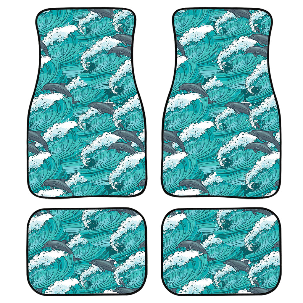 Dolphin Riding Waves Pattern Print Front And Back Car Floor Mats/ Front Car Mat