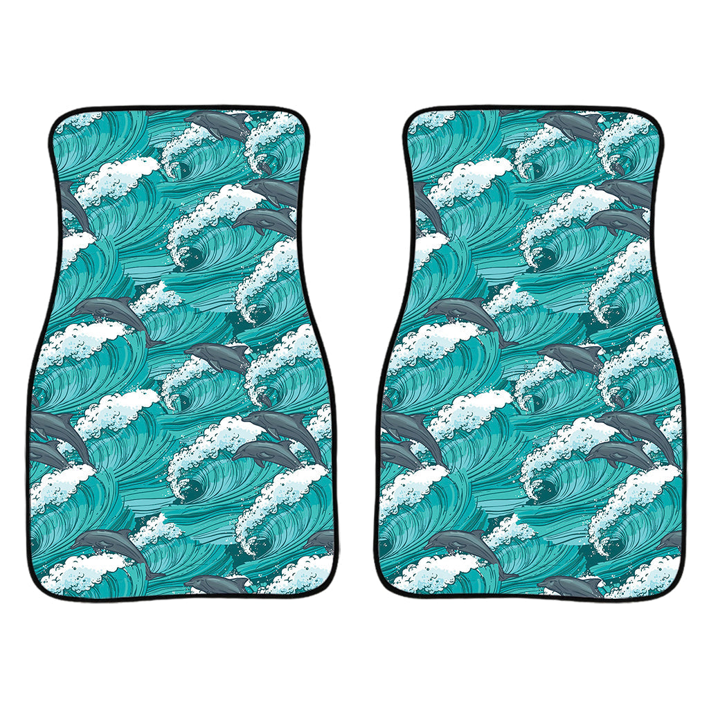 Dolphin Riding Waves Pattern Print Front And Back Car Floor Mats/ Front Car Mat