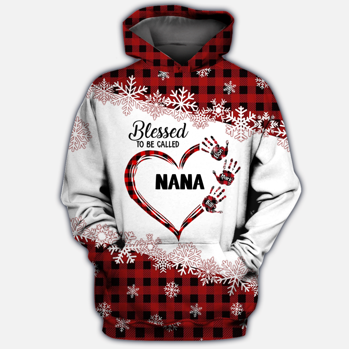 Personalized Grandma Heart Grandkids Handprints Hoodie 3D Christmas Family Hoodie