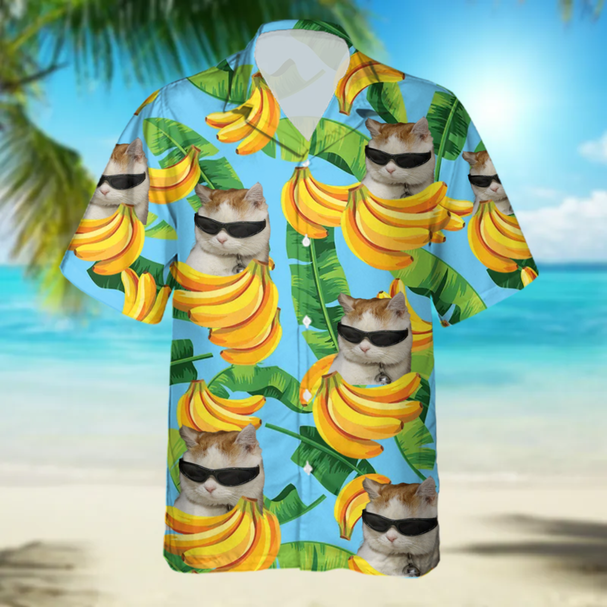 Funny Custom Image Cats And Bananas Short Hawaiian Shirt/ Vacation Tropical Shirts Hawaiian Shirt/ Gift for Cat Lovers