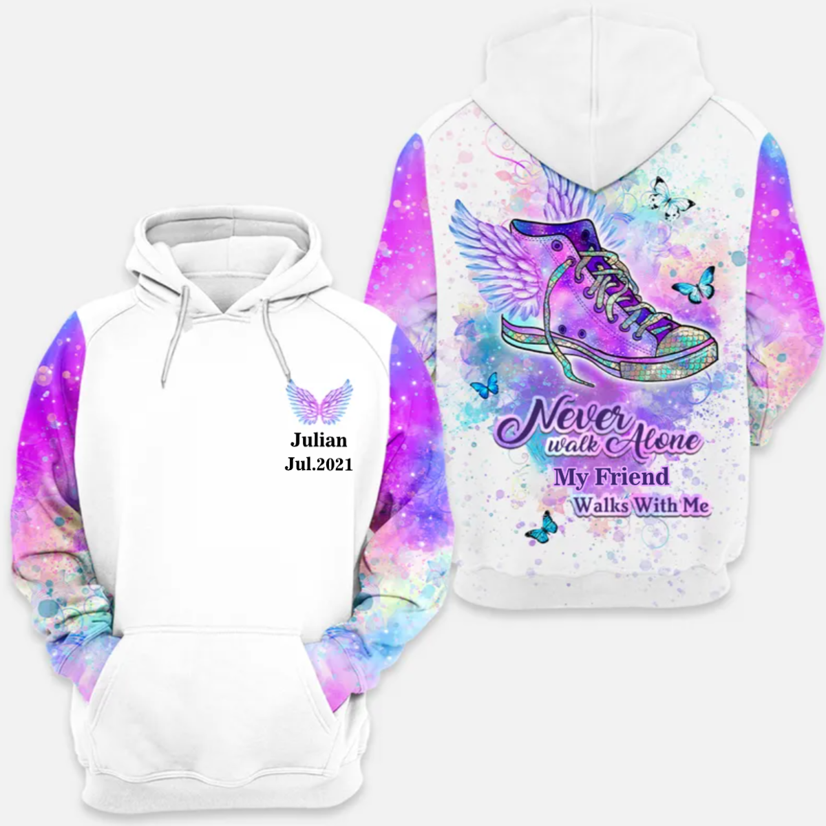 Never Walk Alone Angel Wings Personalized Hoodie Loss Of Friend Memorial Loss Of Son Hoodie Remembrance Gift