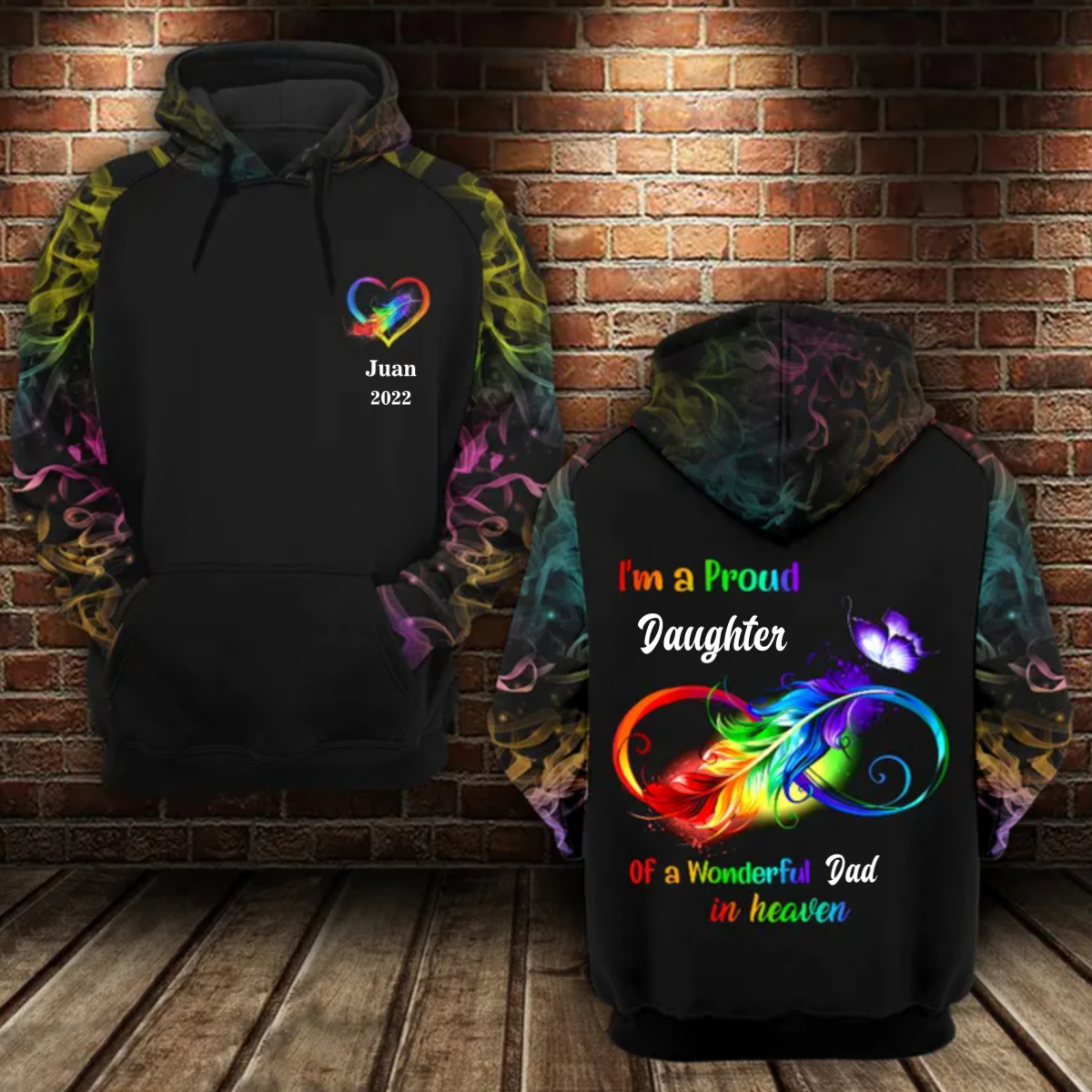 I Am Proud Daughter Of Dad Memorial Hoodie 3D All Over Print/ Remembrance Loss Of Mom Gift/ Remembrance Hoodies