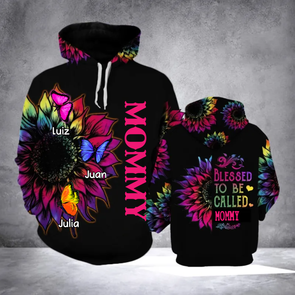 Personalized Blessed to Be Called Grandma Nana Butterfly Hoodie/ 3D All Over Print Hoodie For Mom/ Family Hoodie