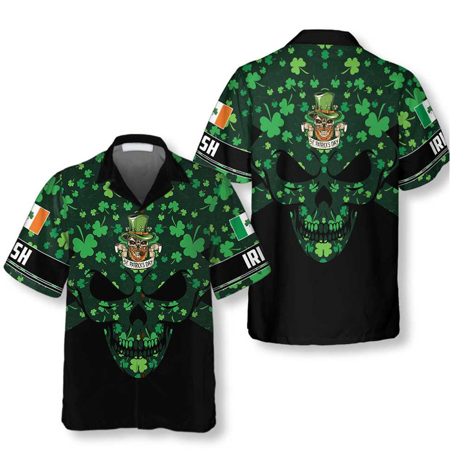 St Patrick’s Day Skull Hawaiian Shirt/ St. Patricks Day Shirt/ Cool St Patrick''s Day Gift