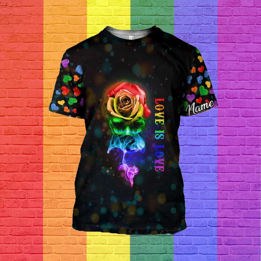 Personalized 3D T Shirt/ Multitype Love Is Love Rose And Hearts/ Gift For Lesbian
