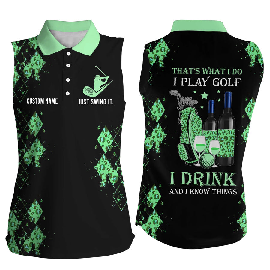 Personalized leopard Women sleeveless polo shirt multicolor/ funny golf wine That