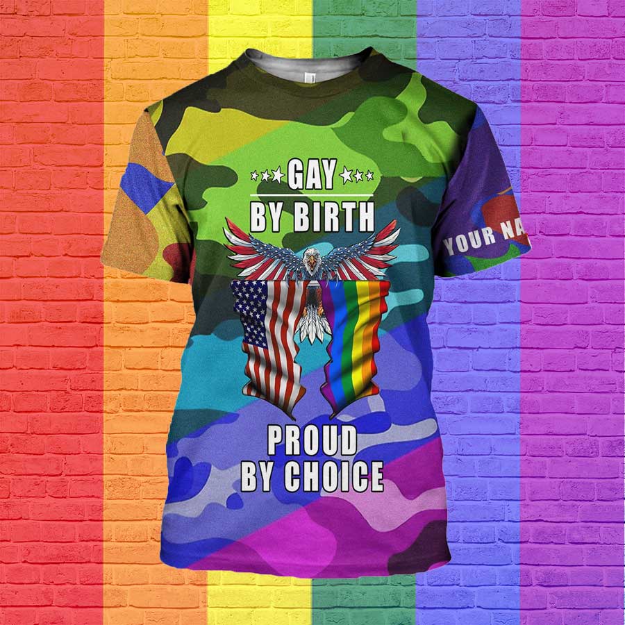 Personalized 3D Lgbt Pride Shirt/ Pride American Flag And Pride Flag/ Gay By Birth Pround By Choice