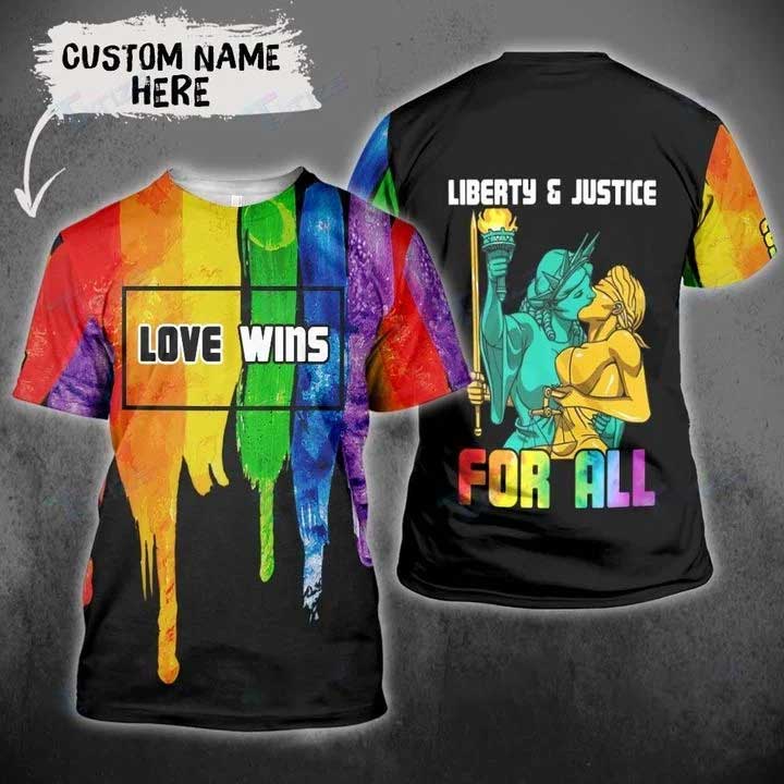 Personalized Rainbow 3D Shirt For Pride Month/ Lgbt Love Wins Liberty And Justice For All 3D Tshirt