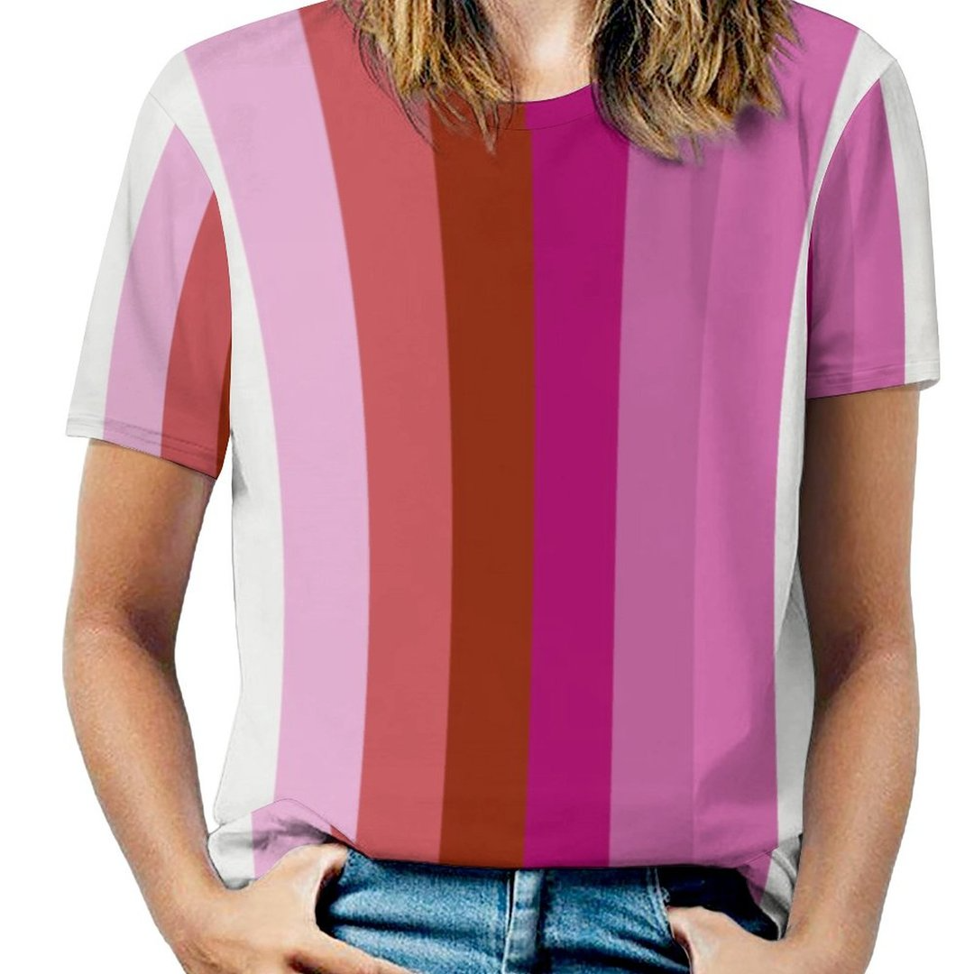Lesbian Pride Flag Lgbt Vertical Stripe Short Sleeve Shirt Women Plus Size Blouse Tunics Tops/ Lesbian 3D Shirt