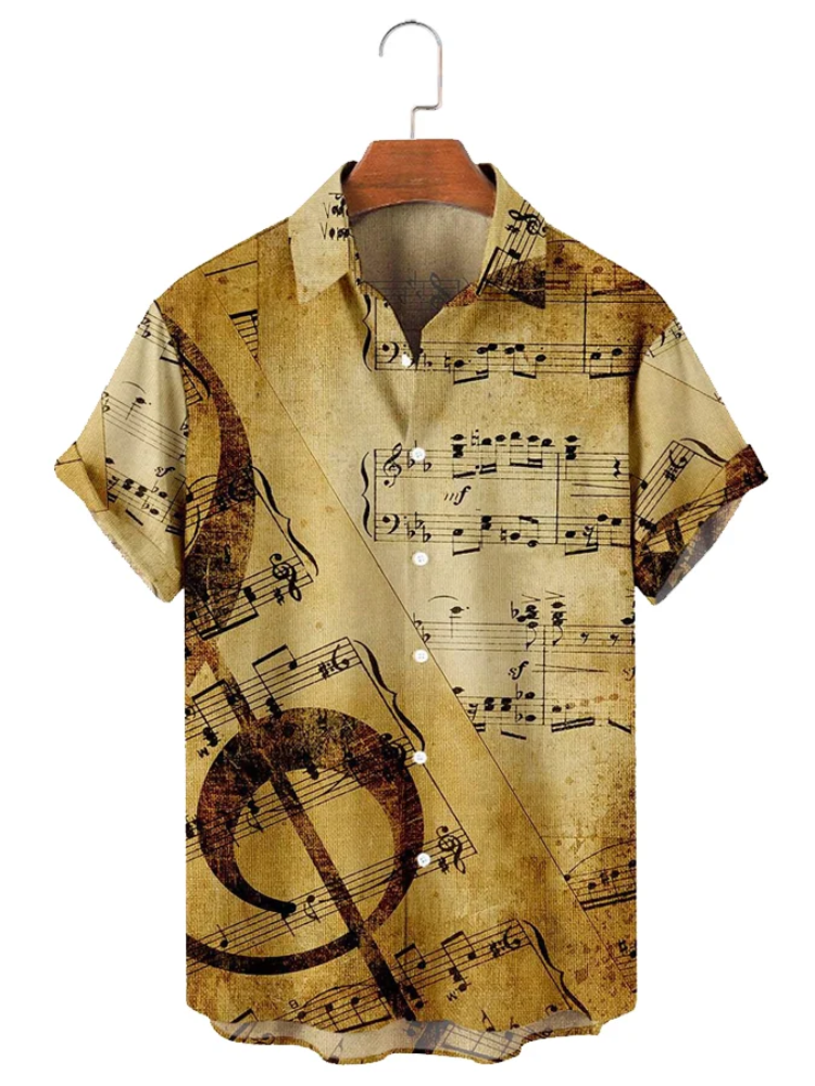 Men''S Simple Retro Sheet Music Violin Print Casual Shirt