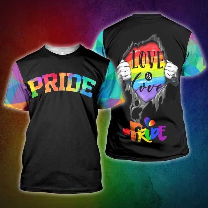 Pride 3D T Shirt/ Lgbt Pride Love Is Love Tear Off 3D All Over Printed Shirt/ Love Pride Shirt 3D