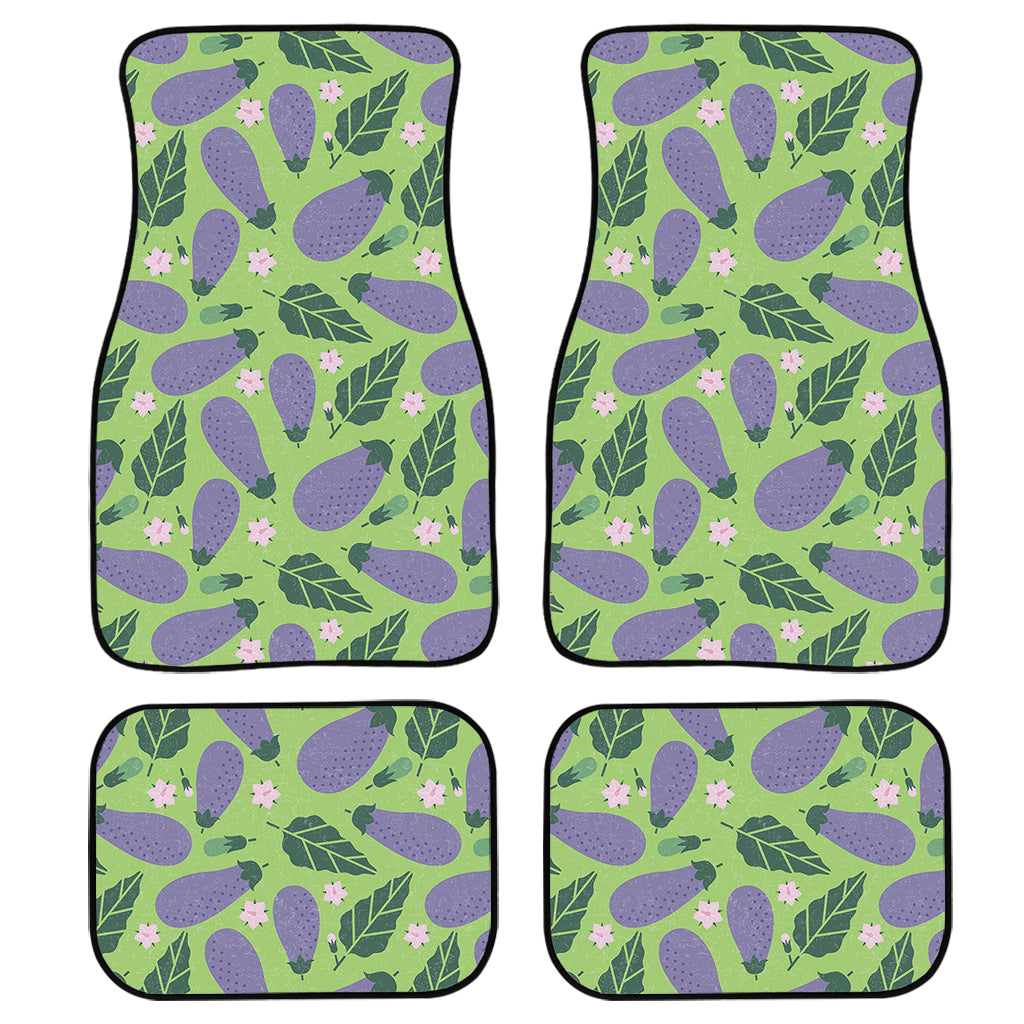 Eggplant With Leaves And Flowers Print Front And Back Car Floor Mats/ Front Car Mat