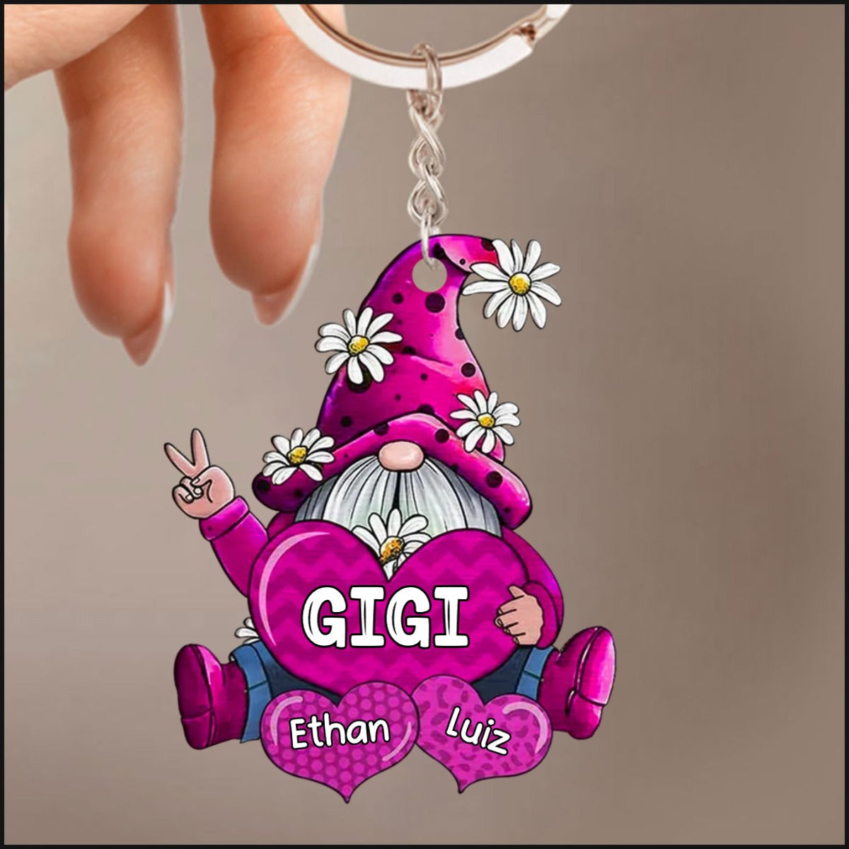 Colorful Grandma Mom Gnome Love Sweet Heart Keychain Custom Keychain For Mother Grandma Keychain