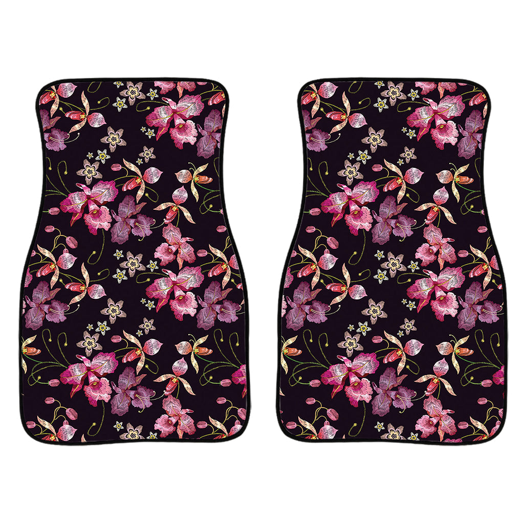 Embroidery Orchid Flower Pattern Print Front And Back Car Floor Mats/ Front Car Mat