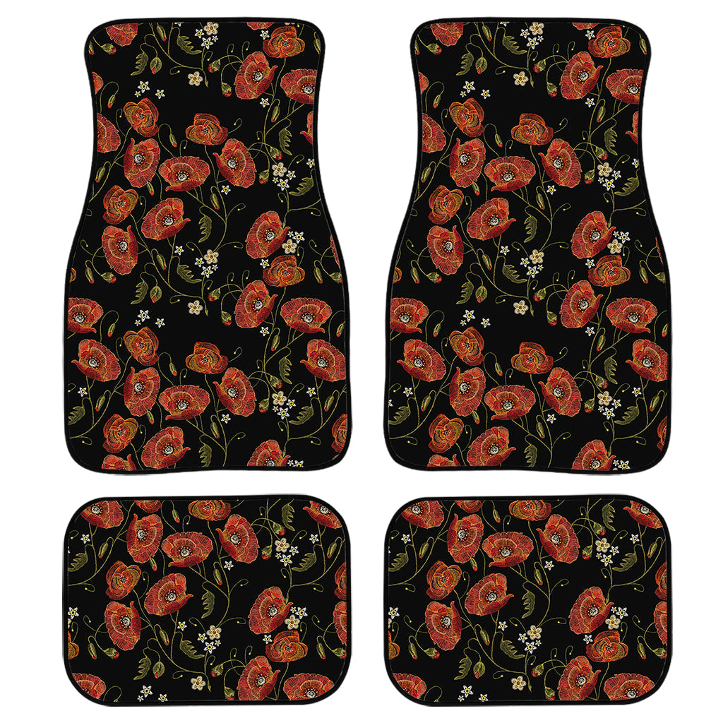 Embroidery Poppy Pattern Print Front And Back Car Floor Mats/ Front Car Mat