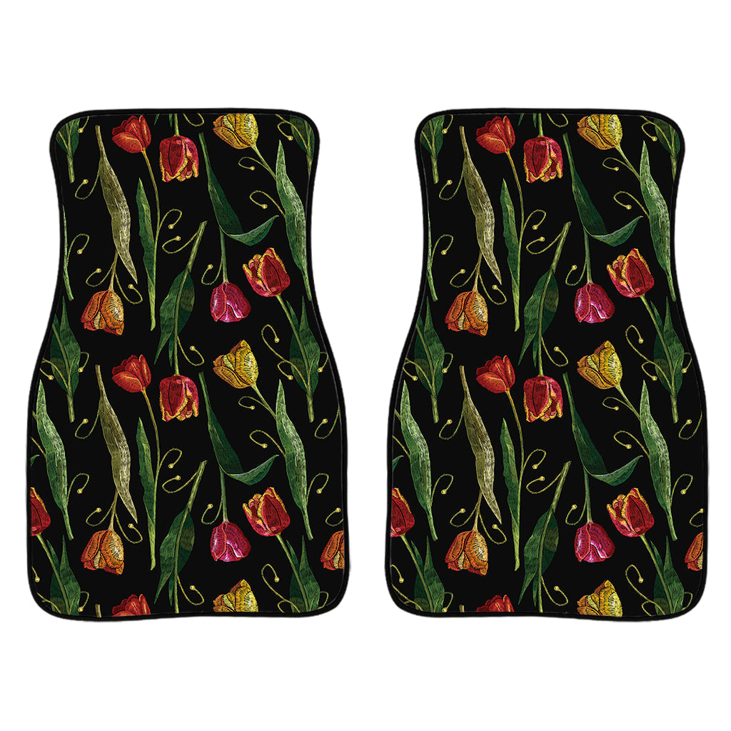 Embroidery Tulip Pattern Print Front And Back Car Floor Mats/ Front Car Mat
