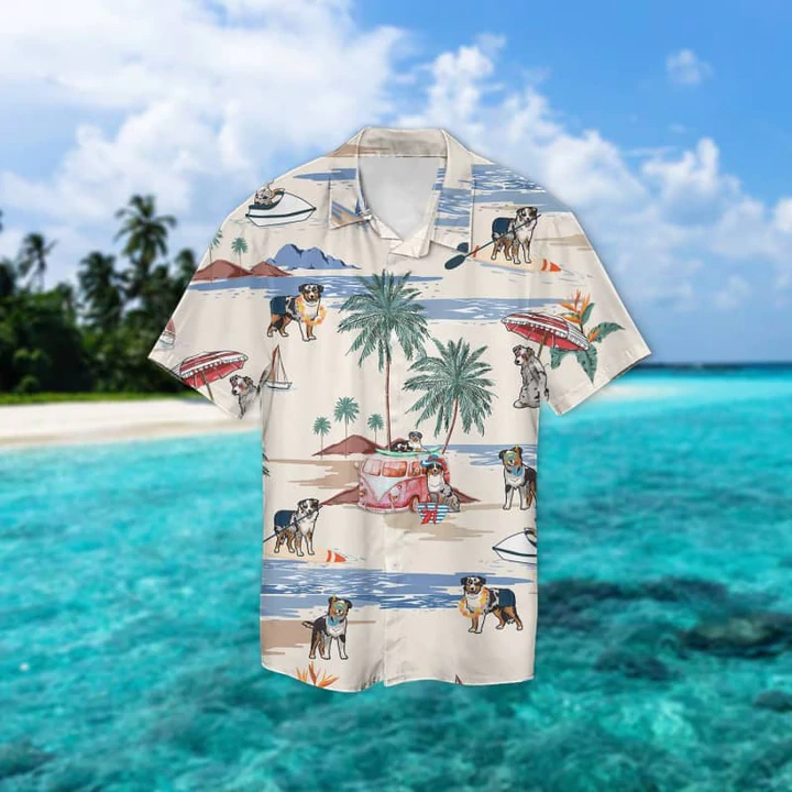 English Shepherd Summer Beach Hawaiian Shirt/ Hawaiian Shirts for Men Short Sleeve Aloha Beach Shirt