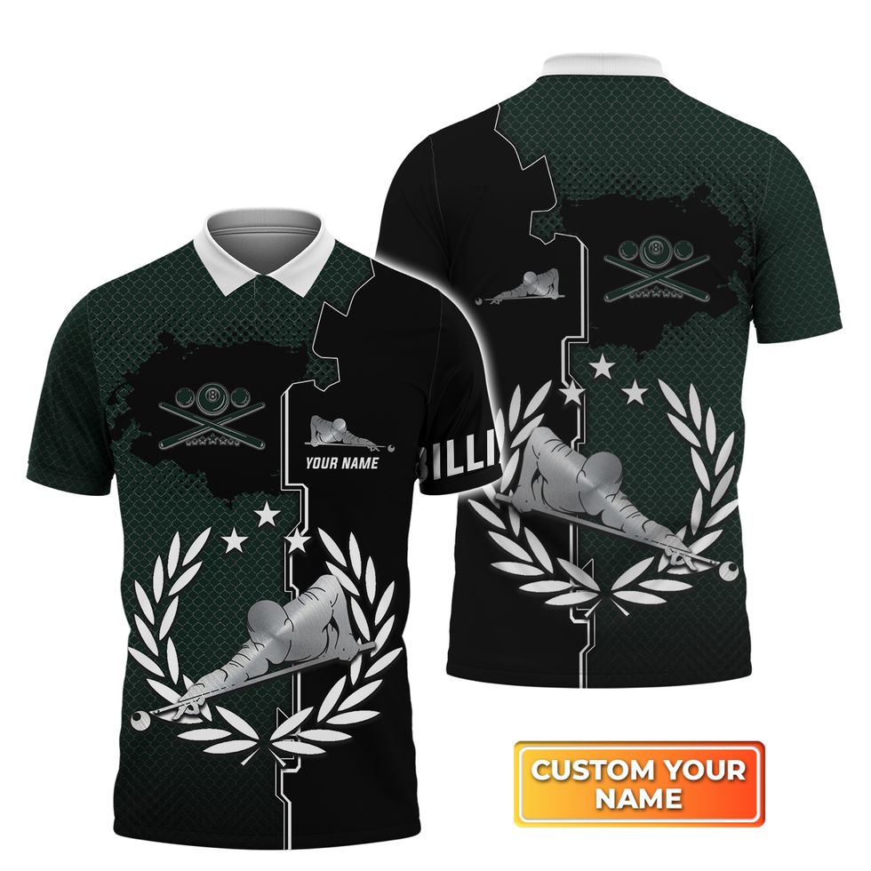 Customized Black and Green Play Billiard Polo Shirt/ Shirt for Men Women/ Billiard 3D Shirt