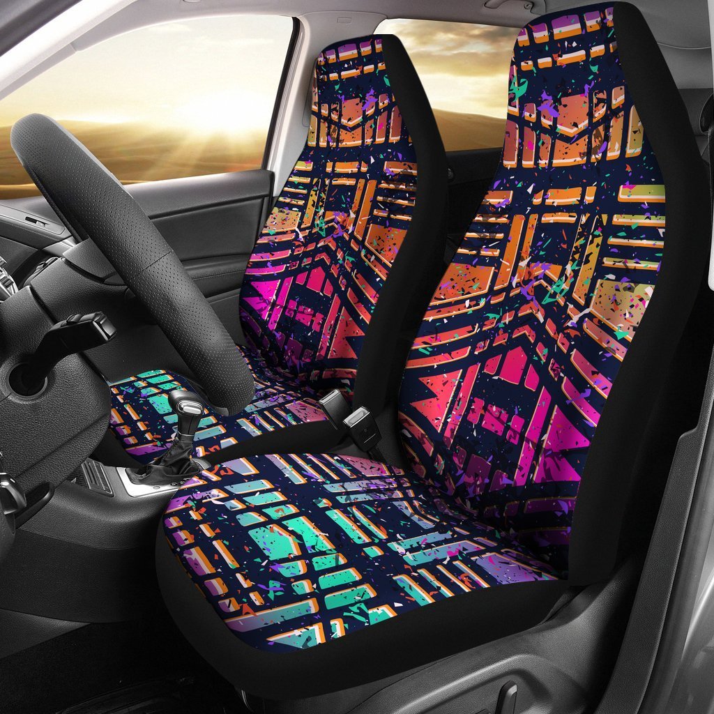 Ethnic Aztec Grunge Trippy Print Universal Fit Car Seat Covers