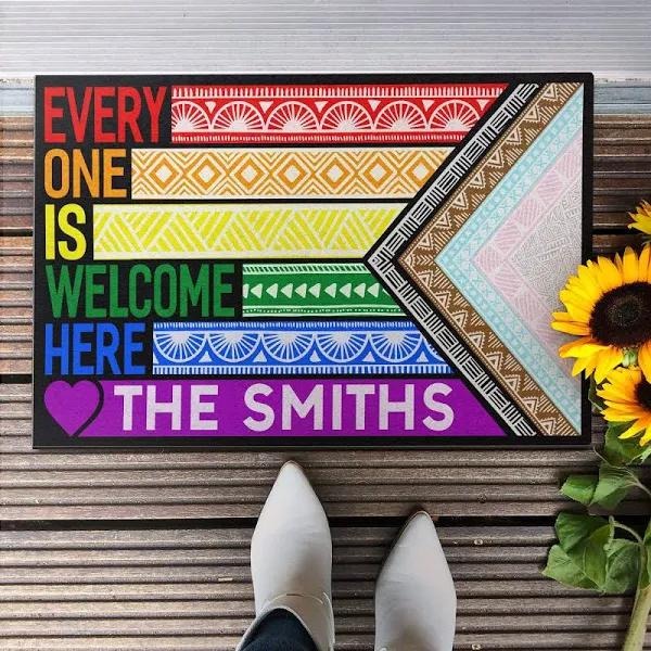 Pride Doormat Everyone Is Welcome Here/ Lgbtq+ Pride Doormat/ Lgbt Home Doormat