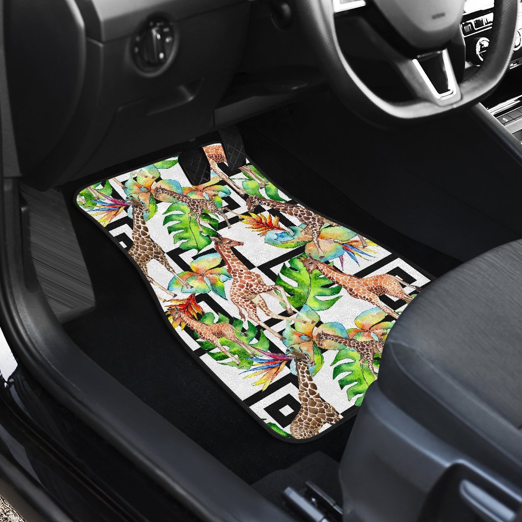 Exotic Tropical Giraffe Pattern Print Front And Back Car Floor Mats/ Front Car Mat