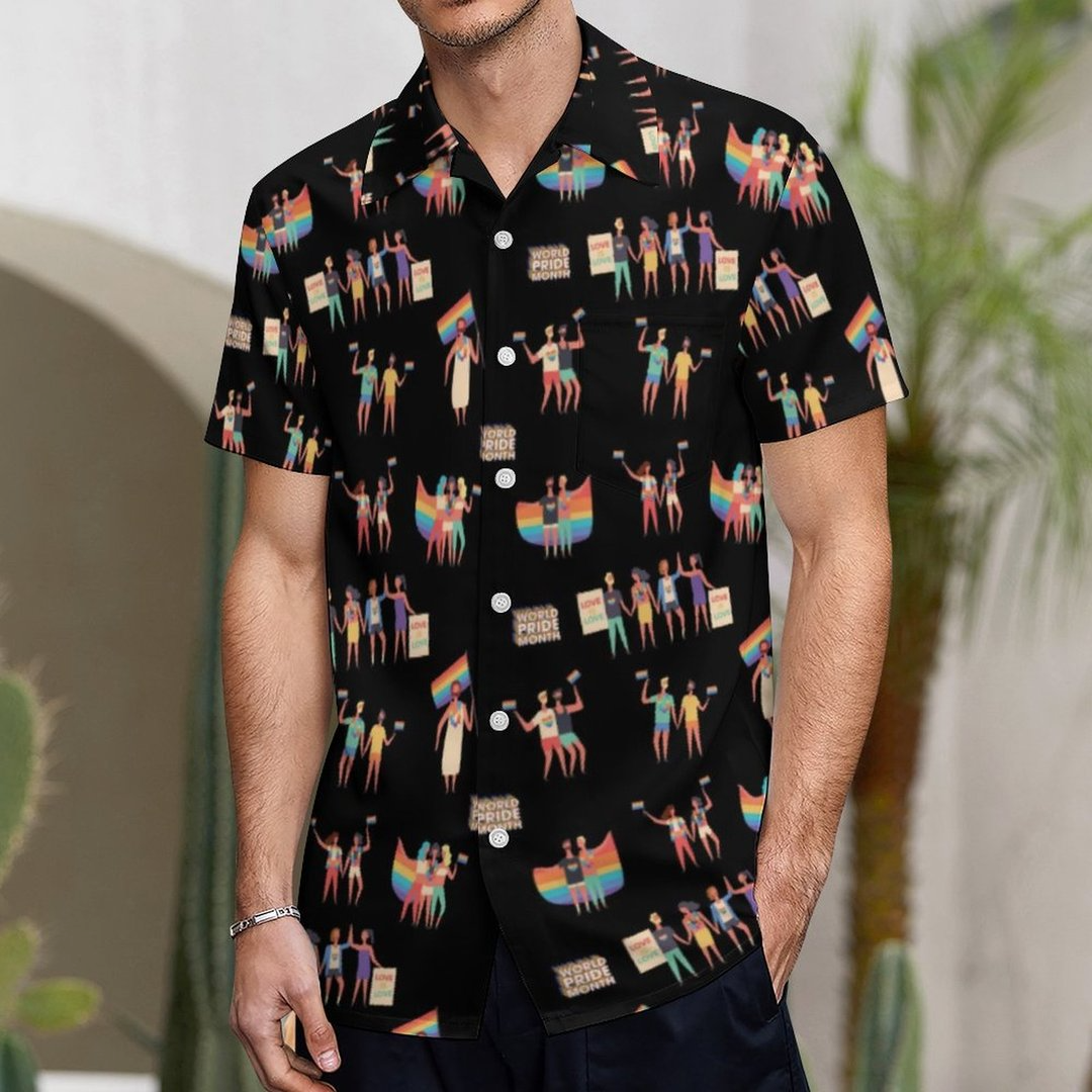 Love Is Love Lgbt Pride Month Pattern Hawaiian Vintage Shirt Mens Button Down Plus Size Tropical Hawaii Beach Shirts