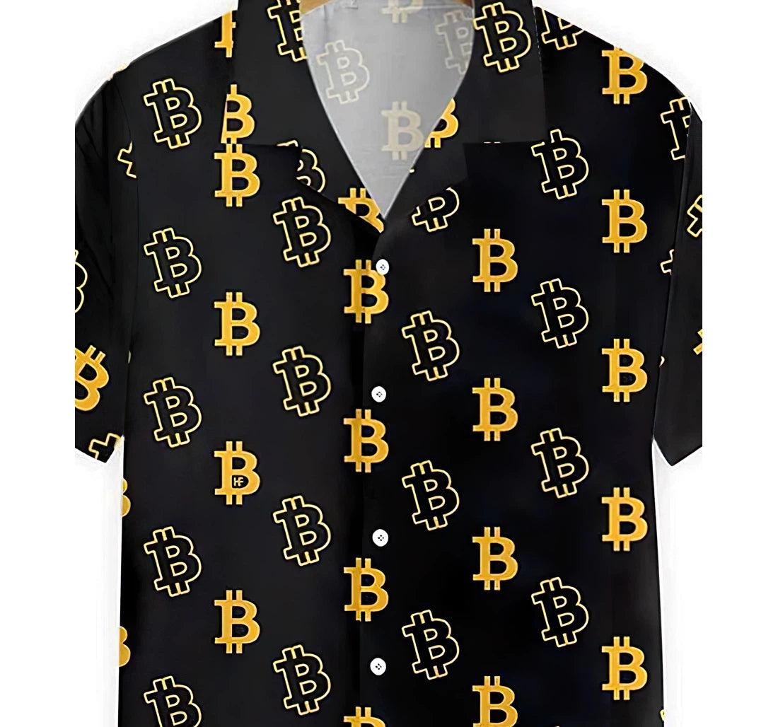 Seamless Bitcoin Summer Clothes Hawaiian Shirt/ Button Up Aloha Shirt For Men/ Women