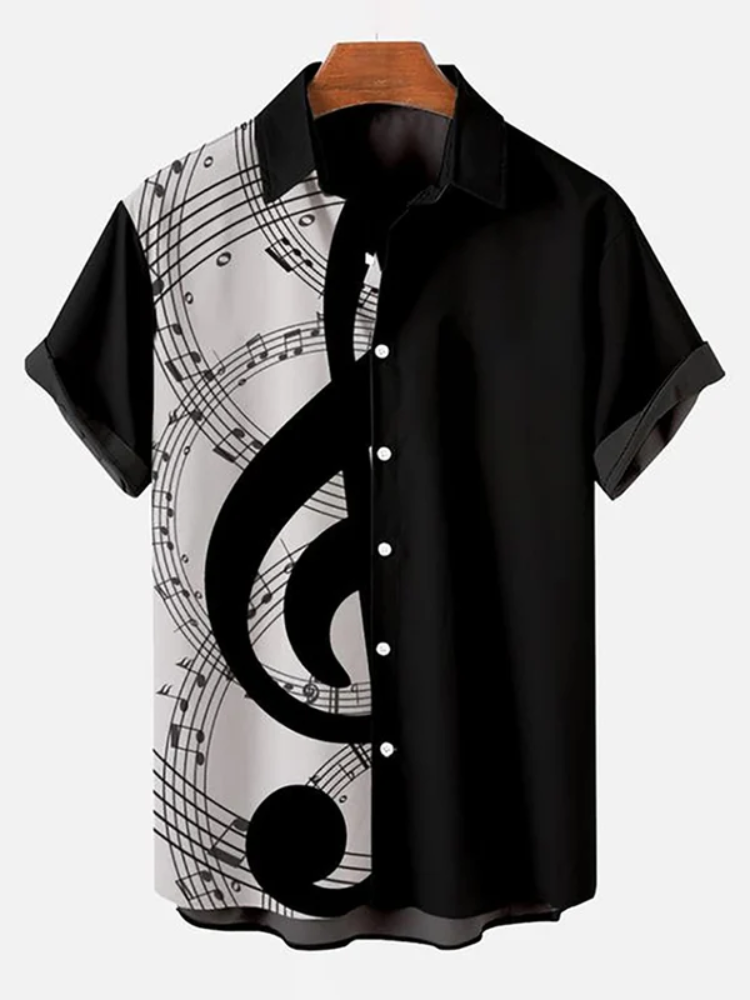 Music Elements Fashion Print Beach Short-sleeved Hawaiian Shirt/ Summer Gift For Women/ Men