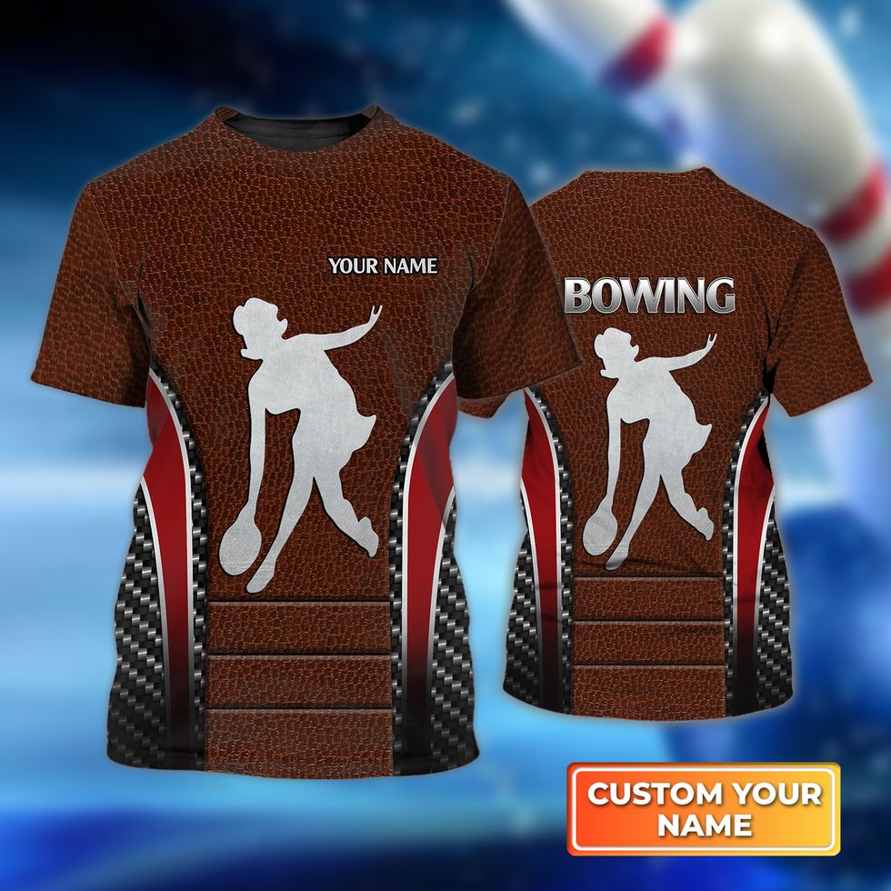 Personalized Name Bowling Shirt for Women/ Leather Pattern 3D Shirt/ Idea Gift for Bowler