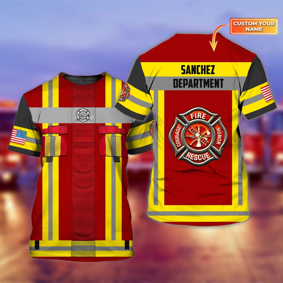 Custom Name and Department Red Firefighter 3D Shirt/ Perfect Idea Gift for Firefighter Shirt