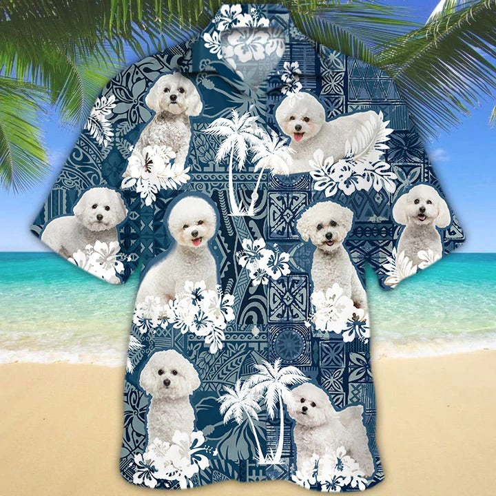 Bichon Frise Hawaiian Shirt/ 3D Full Print White Dog Hawaii Beach Shirts/ Aloha Dog Shirts Summer Day