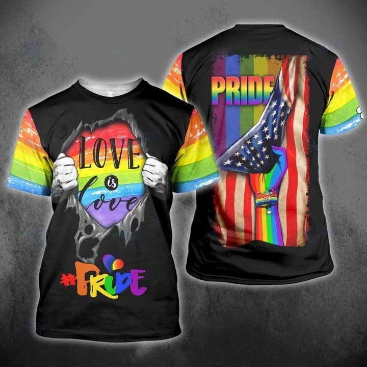 Love Pride 3D T Shirt/ Lgbt Tear Off Pride Love Is Love 3D All Over Printed Shirt/ Gift For Lesbian