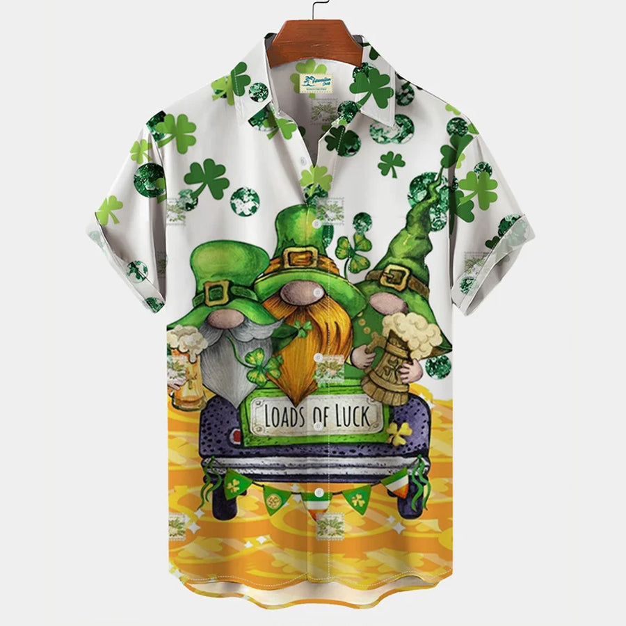 St Patrick''s day shirt/ Load of Luck gnome hawaiian shirt/ Shamrock hawaiian shirt/ Irish shirt