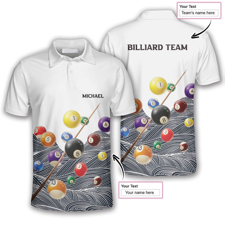 Retro Pattern Custom Billiard Shirts for Men/ Custom Billiard ball for Team/ Men''s Billiard Polo Shirts