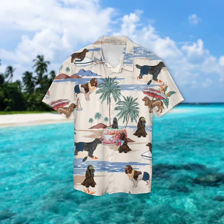 Field Spaniel Summer Beach Hawaiian Shirt/ Hawaiian Shirts for Men Short Sleeve Aloha Beach Shirt