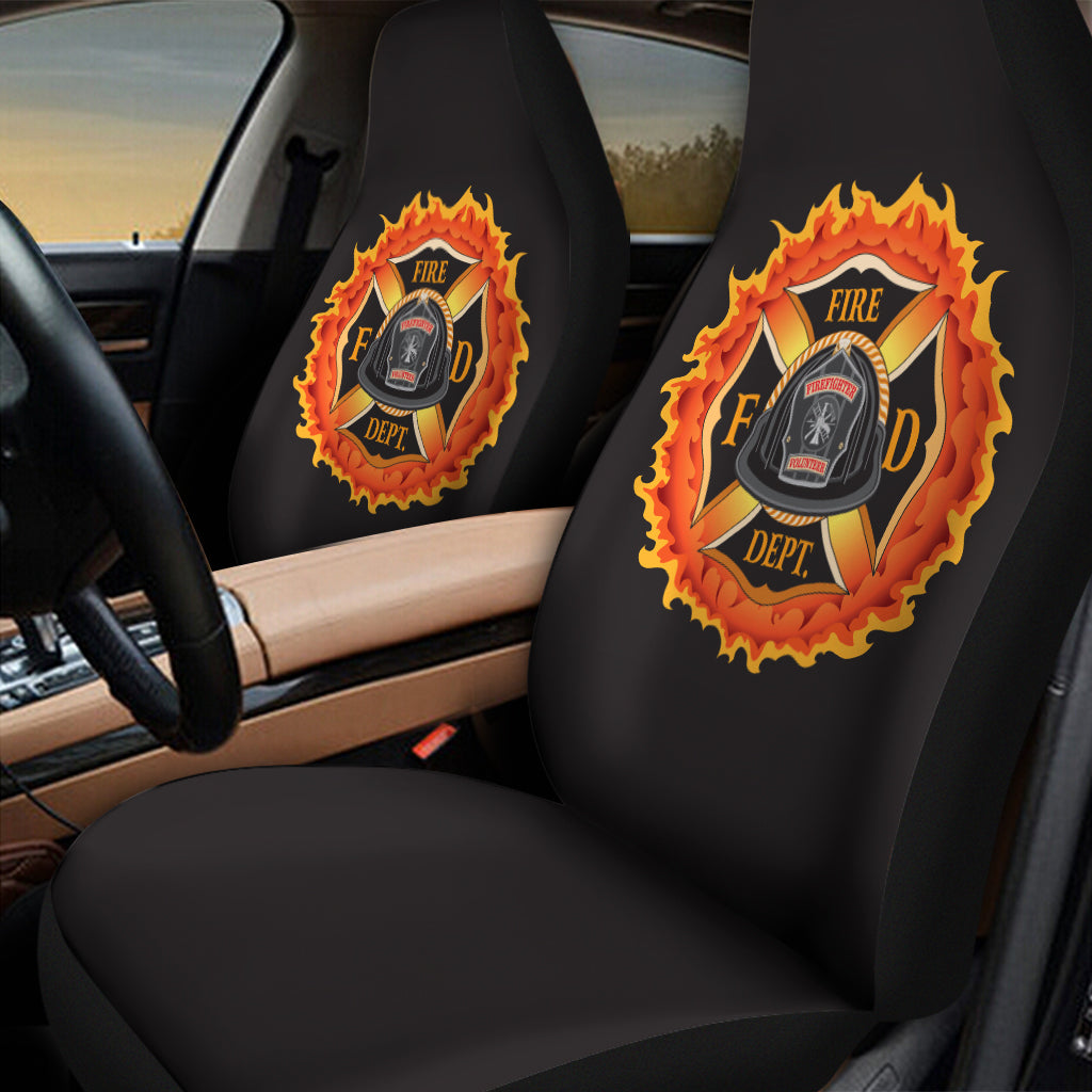 Flaming Firefighter Emblem Print Universal Fit Car Seat Covers